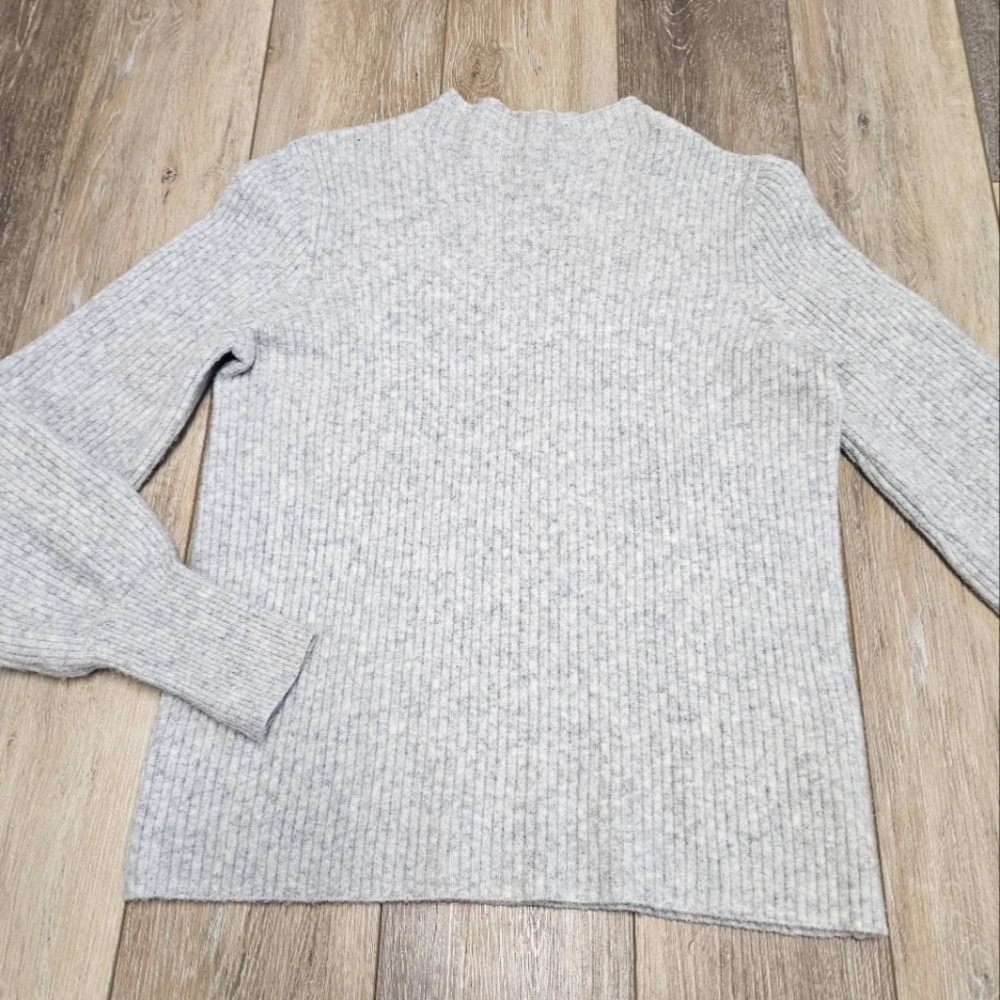 J Crew Wool Blend Grey Ribbed Mockneck Sweater Women's XS Classic Neutral